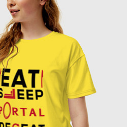 Футболка оверсайз женская Надпись: eat sleep Portal repeat, цвет: желтый — фото 2