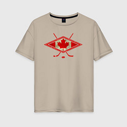Футболка оверсайз женская Флаг Канады хоккей, цвет: миндальный