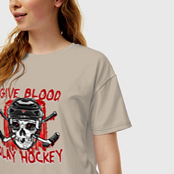 Футболка оверсайз женская Дай крови - Играй в Хоккей, цвет: миндальный — фото 2