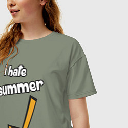 Футболка оверсайз женская Я ненавижу лето - хоккеист, цвет: авокадо — фото 2