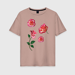 Футболка оверсайз женская Четыре розы, цвет: пыльно-розовый