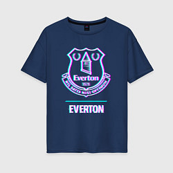 Футболка оверсайз женская Everton FC в стиле glitch, цвет: тёмно-синий