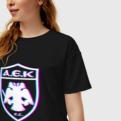 Футболка оверсайз женская AEK Athens FC в стиле glitch, цвет: черный — фото 2