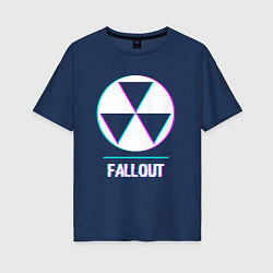 Футболка оверсайз женская Fallout в стиле glitch и баги графики, цвет: тёмно-синий