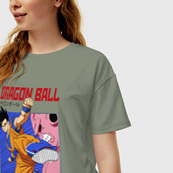 Футболка оверсайз женская Dragon Ball - Сон Гоку - Удар, цвет: авокадо — фото 2
