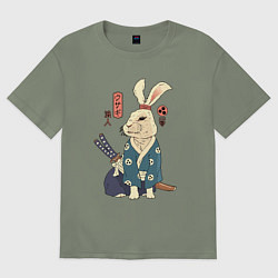 Футболка оверсайз женская Кролик самурай с мечом, цвет: авокадо