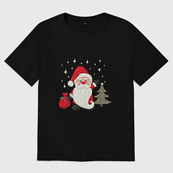 Футболка оверсайз женская Дед Мороз с подарками Новый год, цвет: черный