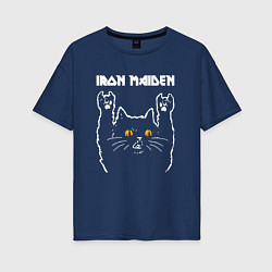Футболка оверсайз женская Iron Maiden rock cat, цвет: тёмно-синий