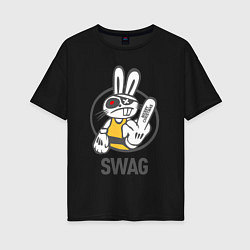 Футболка оверсайз женская SWAG Bad rabbit - Merry Christmas!, цвет: черный