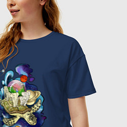 Футболка оверсайз женская Плоская земля - мир на черепахе, цвет: тёмно-синий — фото 2