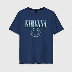 Футболка оверсайз женская Nirvana - смайлик, цвет: тёмно-синий