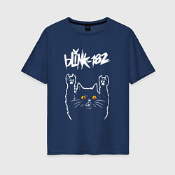 Футболка оверсайз женская Blink 182 rock cat, цвет: тёмно-синий
