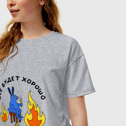 Футболка оверсайз женская This is fine пародия, цвет: меланж — фото 2