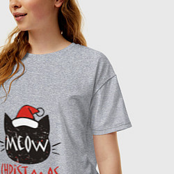 Футболка оверсайз женская Meow - Christmas, цвет: меланж — фото 2
