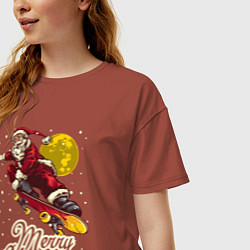 Футболка оверсайз женская Санта на скейте, цвет: кирпичный — фото 2