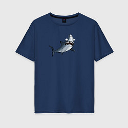 Футболка оверсайз женская Удивлённая акула, цвет: тёмно-синий