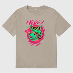 Женская футболка оверсайз Кошка с лучами из глаз