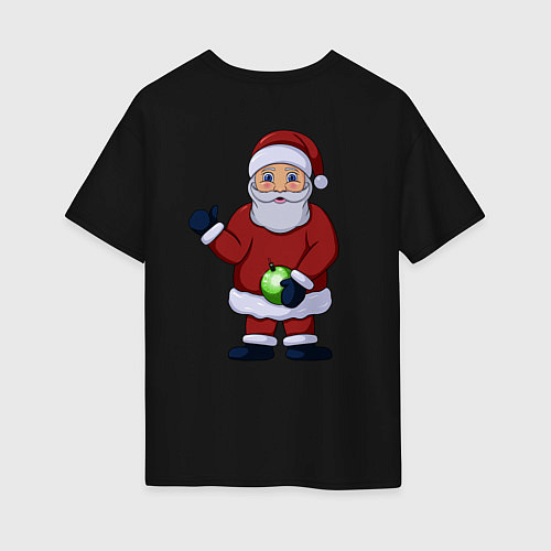 Женская футболка оверсайз Дед Мороз с елочной игрушкой / Черный – фото 2