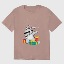 Футболка оверсайз женская Кролик ДЭБ и новый год, цвет: пыльно-розовый