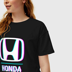 Футболка оверсайз женская Значок Honda в стиле glitch, цвет: черный — фото 2