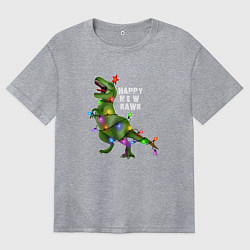 Футболка оверсайз женская Новогодний динозавр елочка гори, цвет: меланж