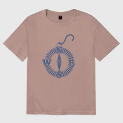 Футболка оверсайз женская Компас синий, цвет: пыльно-розовый