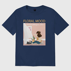 Футболка оверсайз женская Цветочное настроение, цвет: тёмно-синий