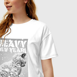 Футболка оверсайз женская Heavy new year - драный уличный котяра, цвет: белый — фото 2