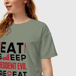 Футболка оверсайз женская Надпись: eat sleep Resident Evil repeat, цвет: авокадо — фото 2