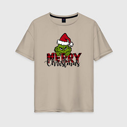 Футболка оверсайз женская Гринч Merry Christmas, цвет: миндальный