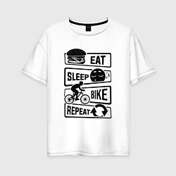 Женская футболка оверсайз Eat sleep bike repeat art