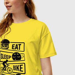 Футболка оверсайз женская Eat sleep bike repeat art, цвет: желтый — фото 2