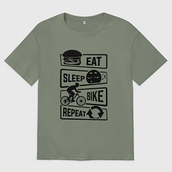 Футболка оверсайз женская Eat sleep bike repeat art, цвет: авокадо