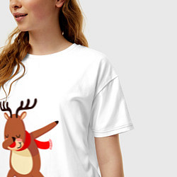 Футболка оверсайз женская Новогодний олень дэб, цвет: белый — фото 2