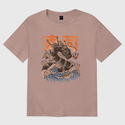 Футболка оверсайз женская Суши дракон Канагавы, цвет: пыльно-розовый