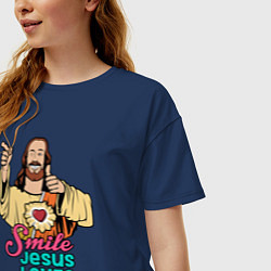 Футболка оверсайз женская Jesus Christ love u, цвет: тёмно-синий — фото 2