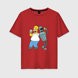 Футболка оверсайз женская Drunk Homer and Bender, цвет: красный
