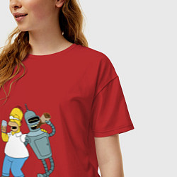 Футболка оверсайз женская Drunk Homer and Bender, цвет: красный — фото 2