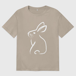 Футболка оверсайз женская Кролик нарисованный японской кистью, цвет: миндальный