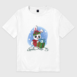 Футболка оверсайз женская Rabbit with a New Years gift, цвет: белый