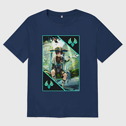 Футболка оверсайз женская Скарамучча анемо странник, цвет: тёмно-синий