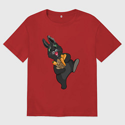 Футболка оверсайз женская Черный кролик с морковкой, цвет: красный