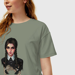 Футболка оверсайз женская Скелет Уэнсдэй Аддамс, цвет: авокадо — фото 2