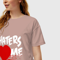 Футболка оверсайз женская Haters love me, цвет: пыльно-розовый — фото 2