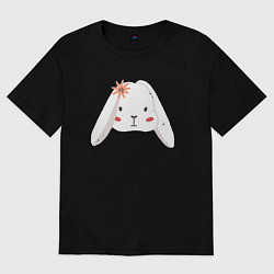 Футболка оверсайз женская Зайка с цветком, цвет: черный