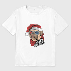 Женская футболка оверсайз Pug merry christmas