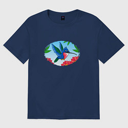 Футболка оверсайз женская Мультяшная колибри, цвет: тёмно-синий