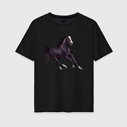 Футболка оверсайз женская Марварская лошадь, цвет: черный