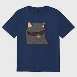 Женская футболка оверсайз Серый котик в очках