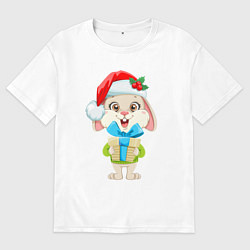 Футболка оверсайз женская Зайчик с подарком новый год, цвет: белый